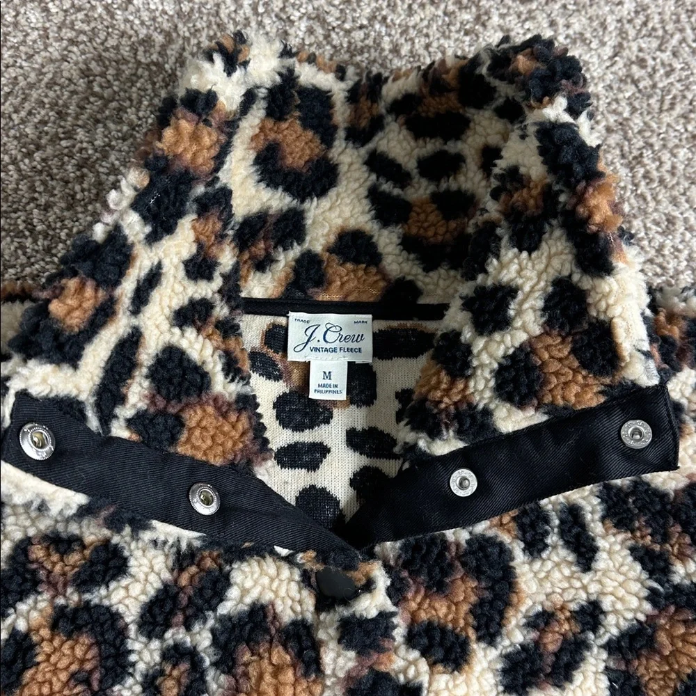 J. Crew Leopard Sherpa Snap-Front Pullover